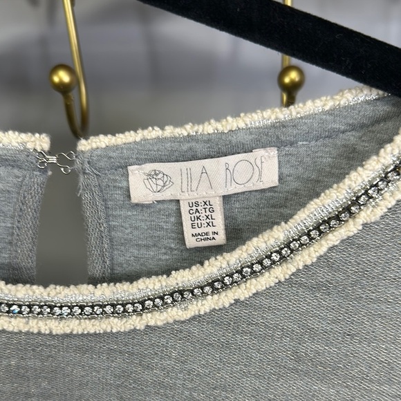 Lila Rose Womens Short Sleeves Round Neck Stretch Gray Casual Shift Dress - Picture 5 of 7